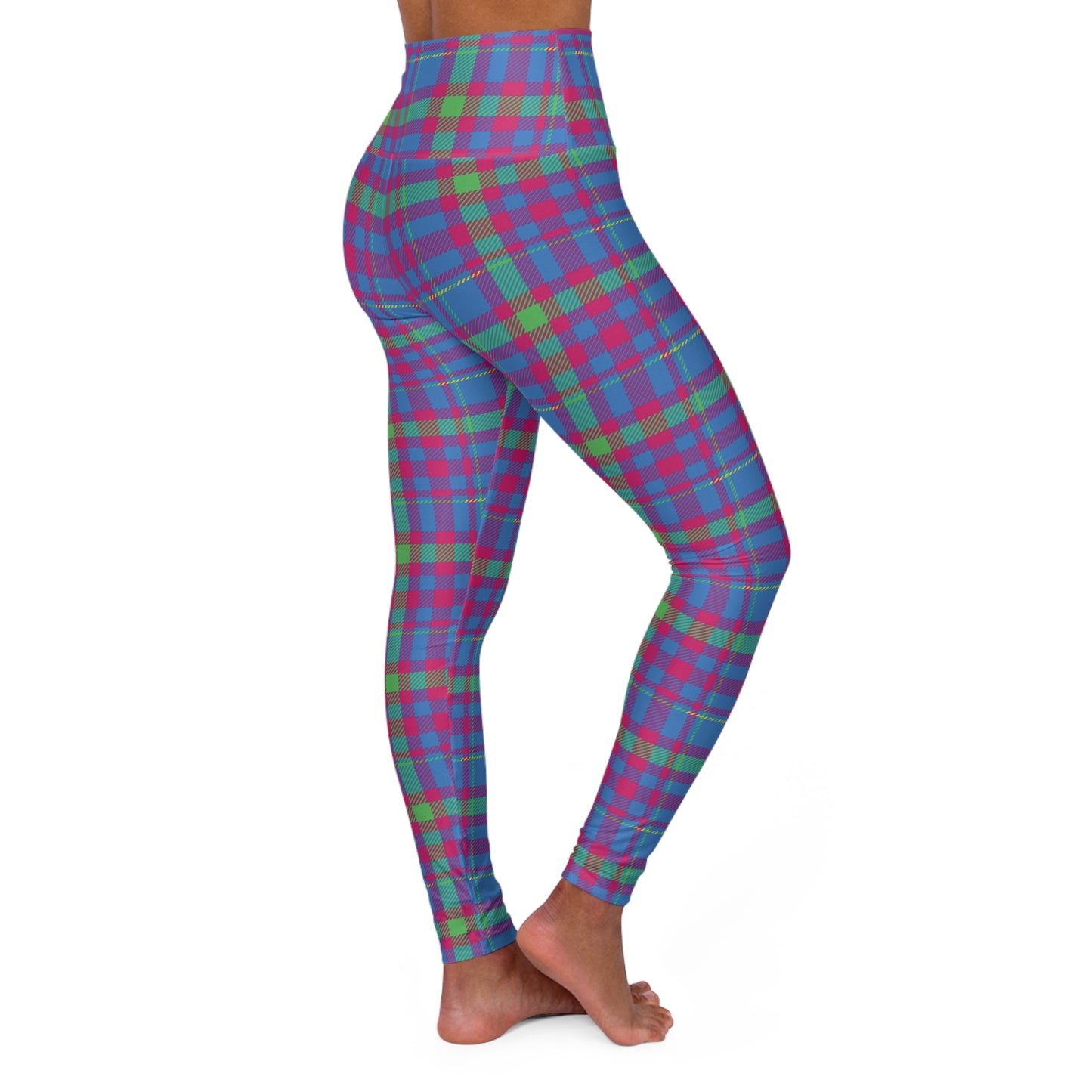 TDOD BLUE MAGENTA PLAID Women’s High Waisted Yoga Leggings