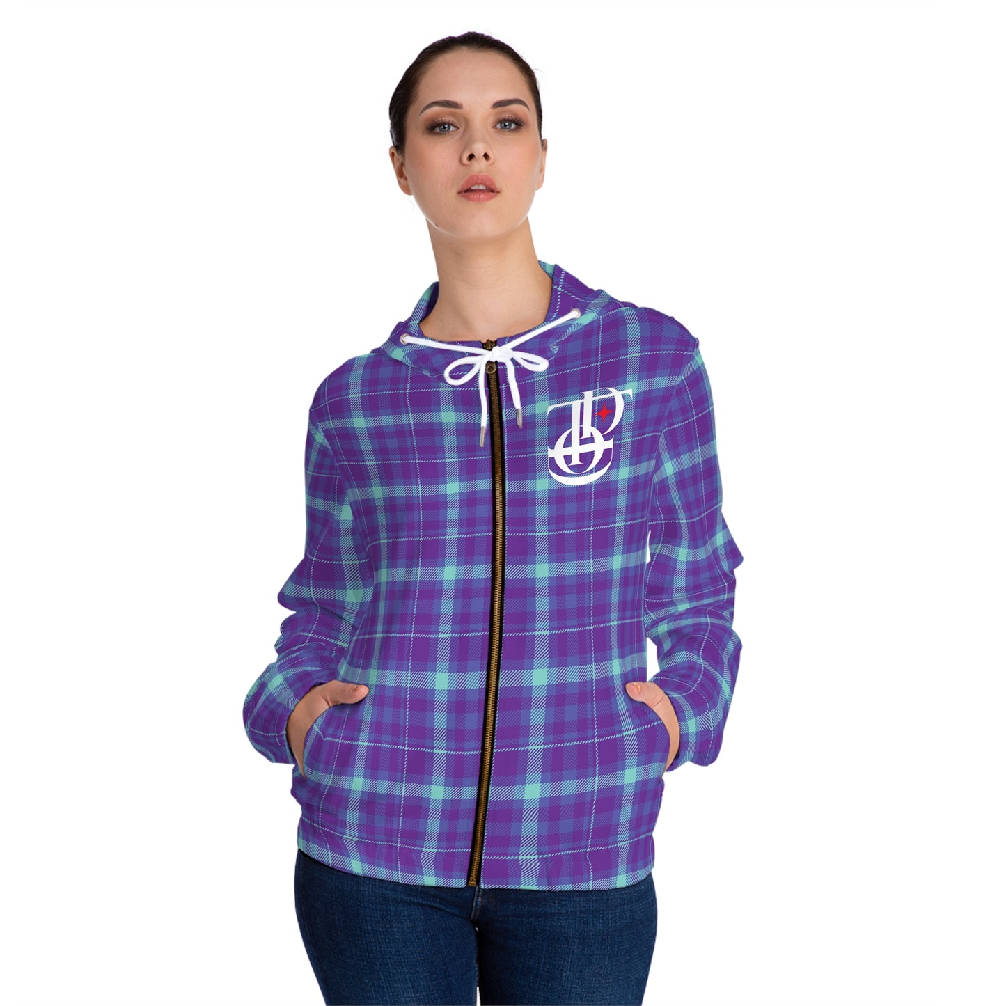 TDOD PURPLE TURQUOISE PLAID Women’s Full-Zip Hoodie