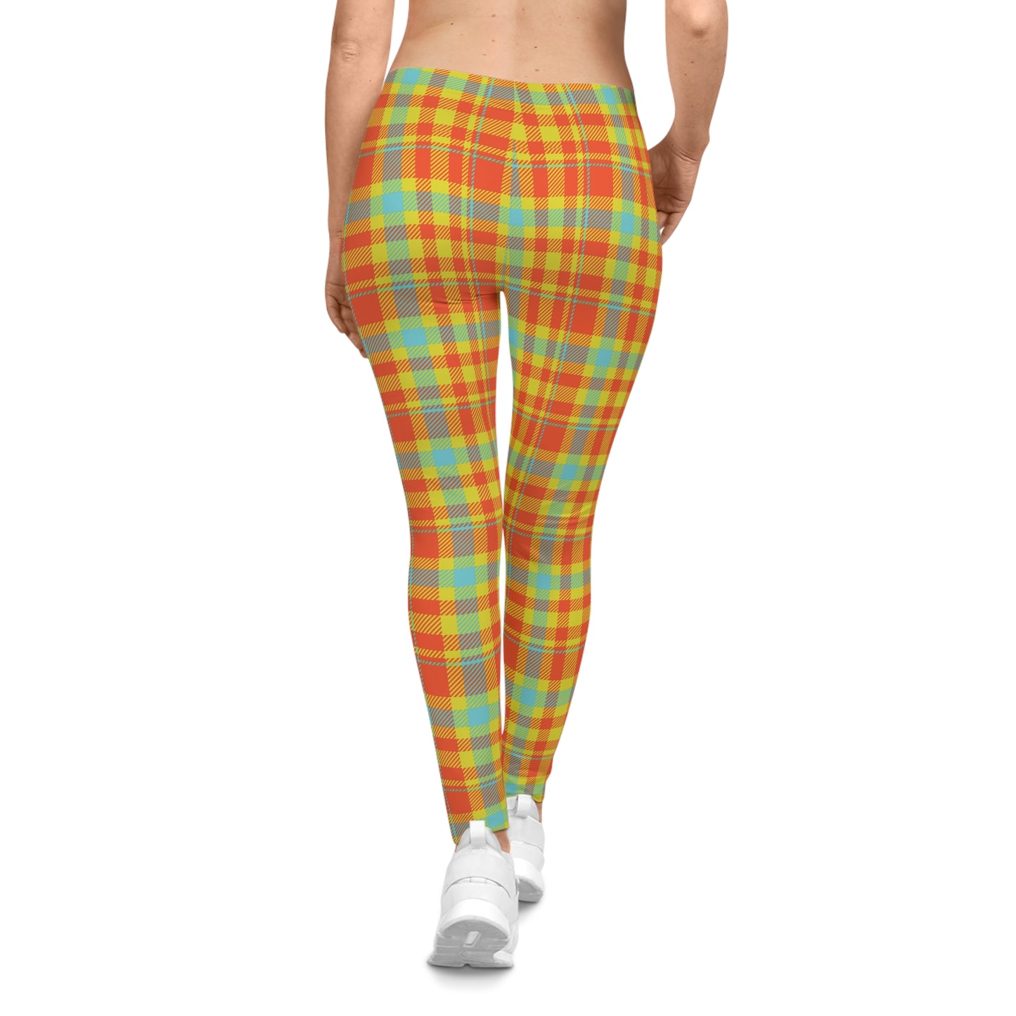 TDOD ORANGE GREEN Plaid Women's Casual Leggings