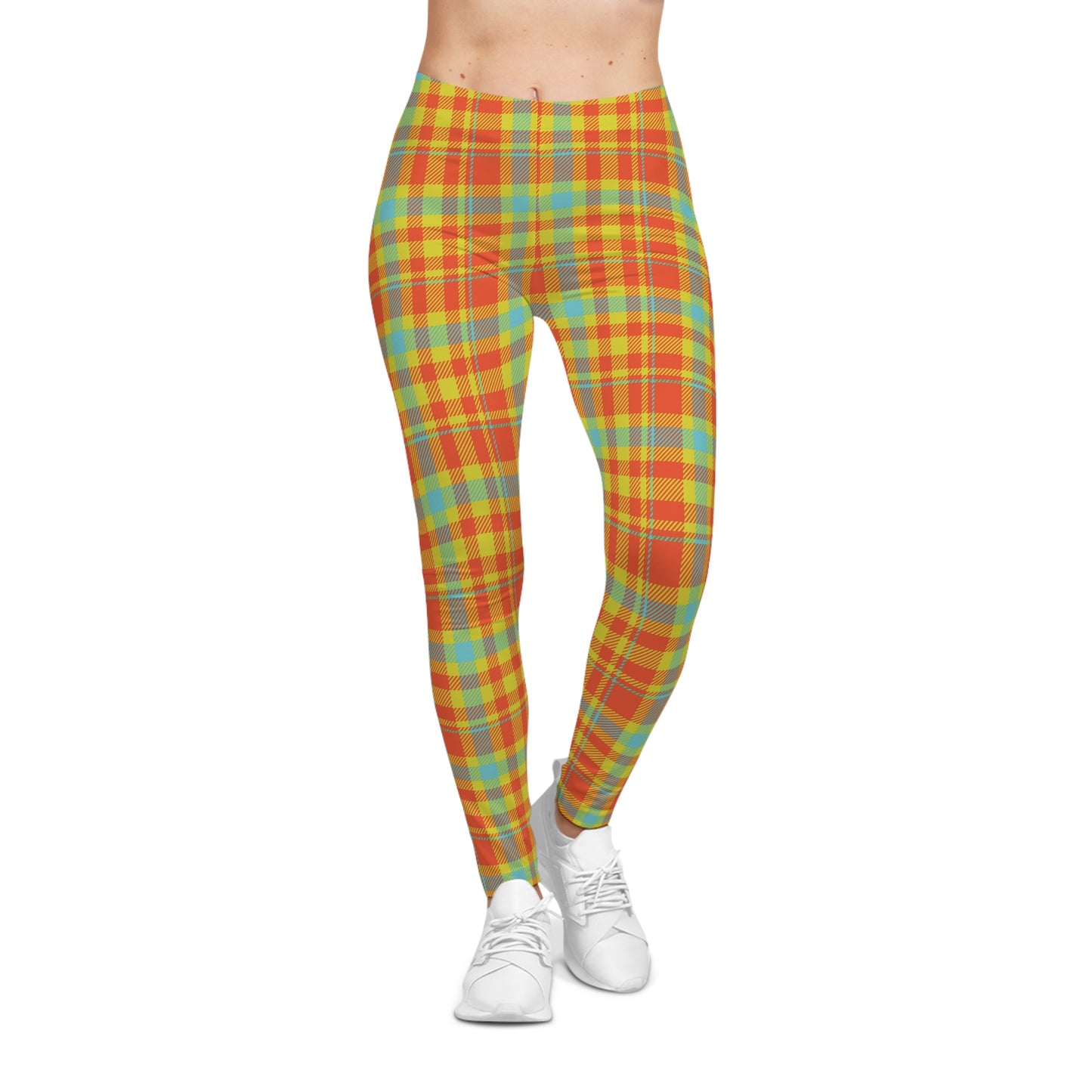 TDOD ORANGE GREEN Plaid Women's Casual Leggings