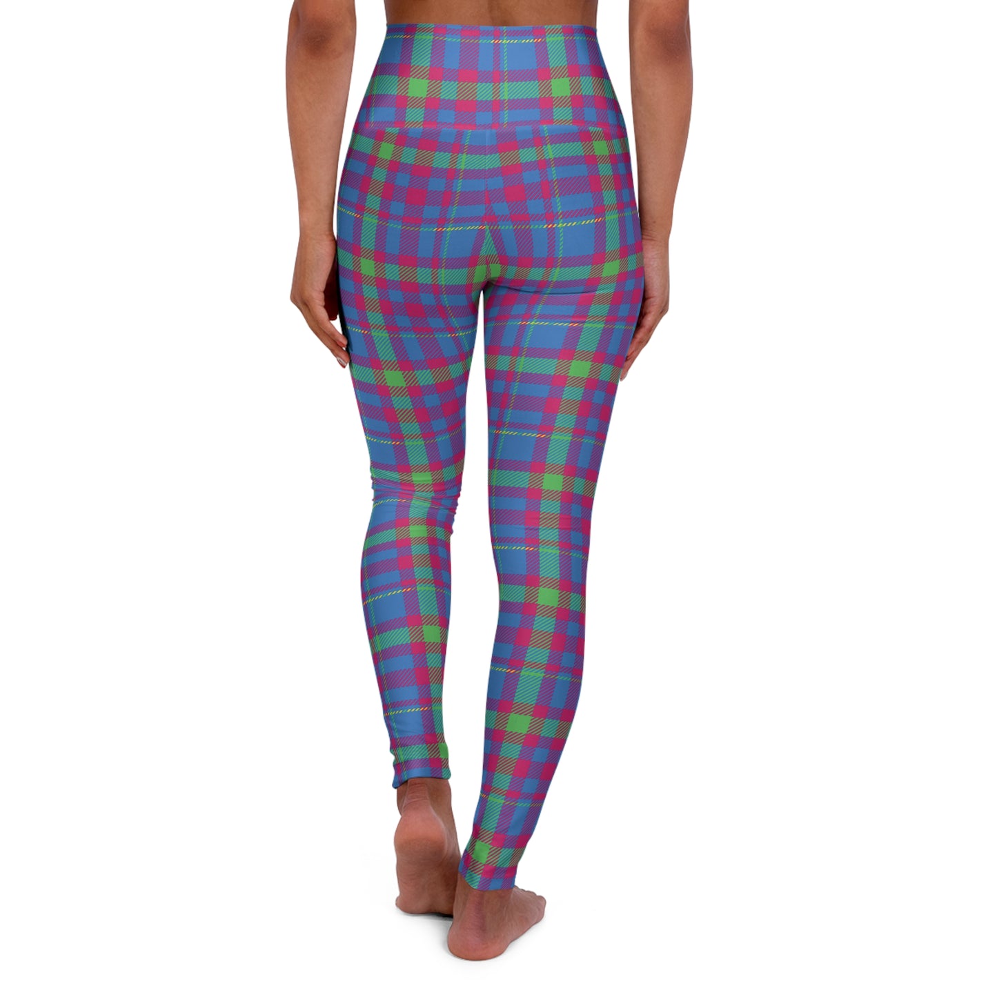 TDOD BLUE MAGENTA PLAID Women’s High Waisted Yoga Leggings