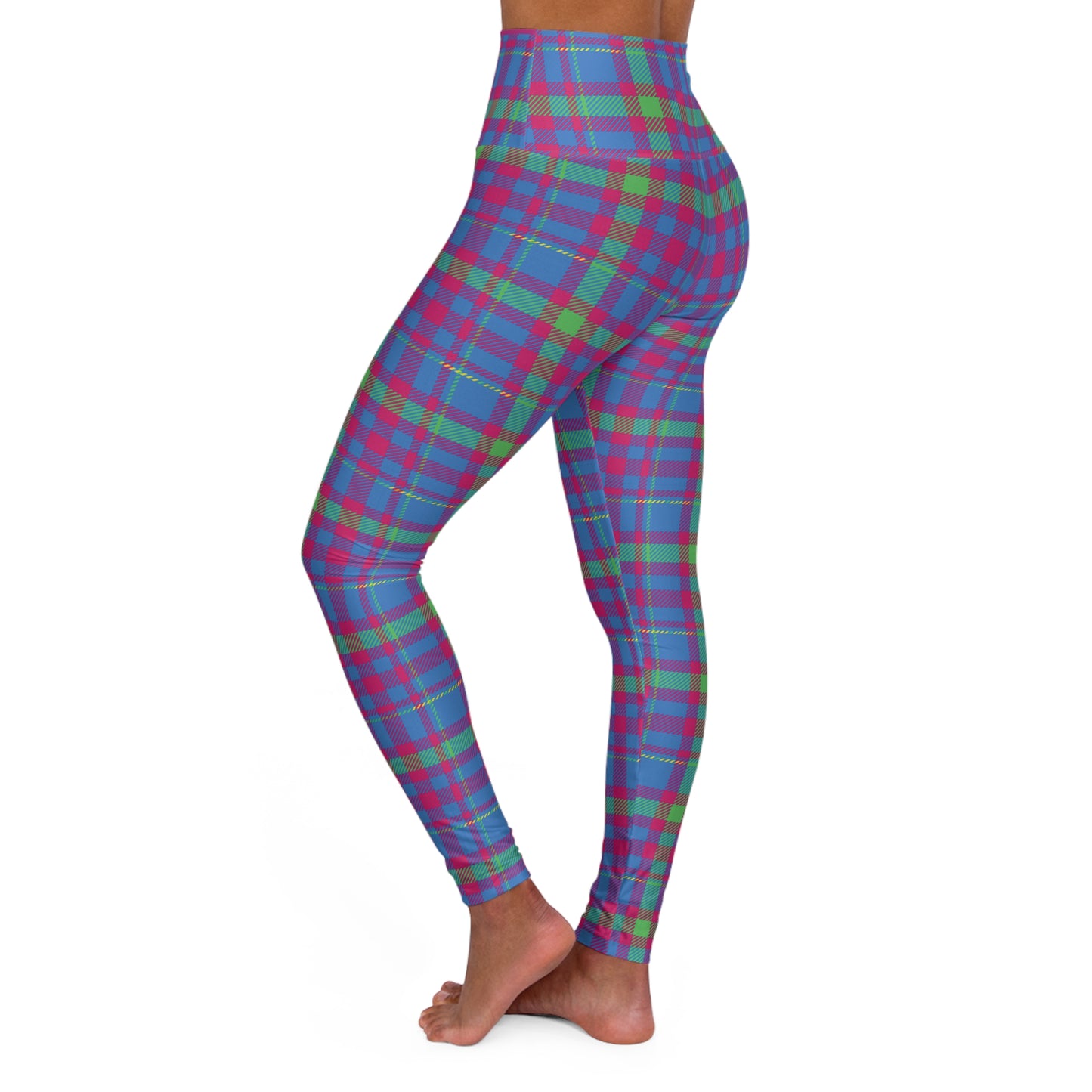 TDOD BLUE MAGENTA PLAID Women’s High Waisted Yoga Leggings